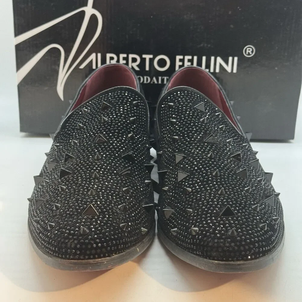 Alberto Fellini Sparko 24 Dress Shoes Men's 13 Loafers Black with Red Sole Spike